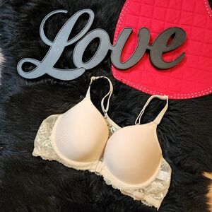 Beige Underwire Push Up Front Closure Racerback Bra Plus Size 38C